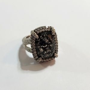 Used -Judith Ripka 925 SS Black onyx Doublet and Cz ring